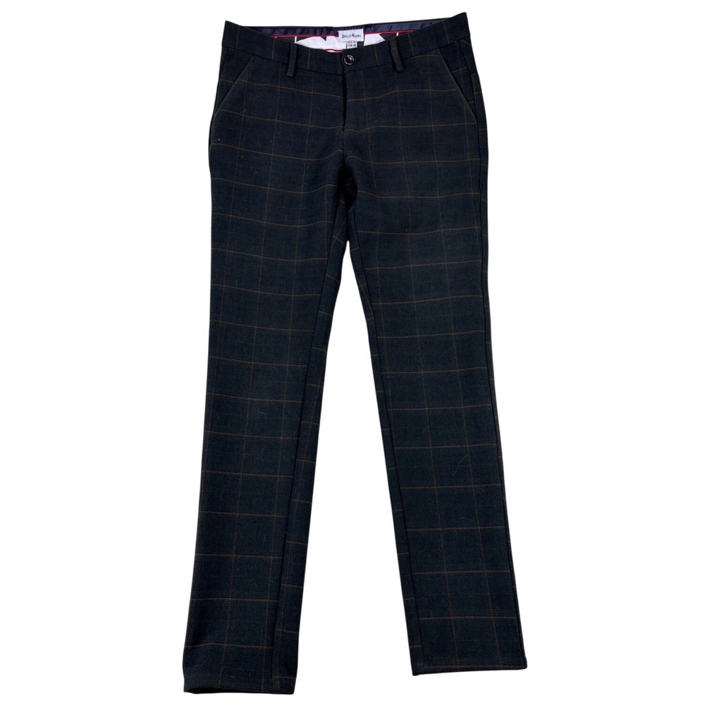 Dolce Roma Mens Plaid Windowpane Trousers Dark Green Brown Slim Fit 32x32 EUC